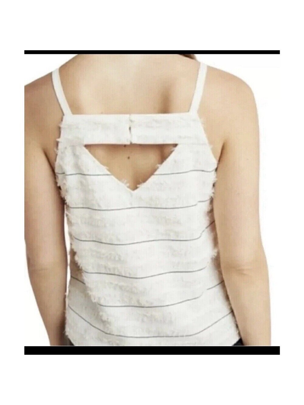 Anthropologie MAEVE Quinn Ivory Striped Textured Fringe Camisole Top Size 4